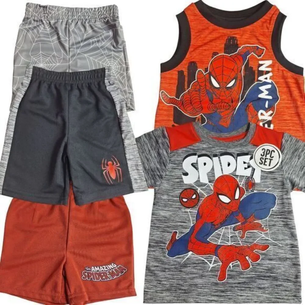 Marvel Spider-Man 5 Piece Set: Red T-shirt White T-shirt Shorts‎ Size 2 New